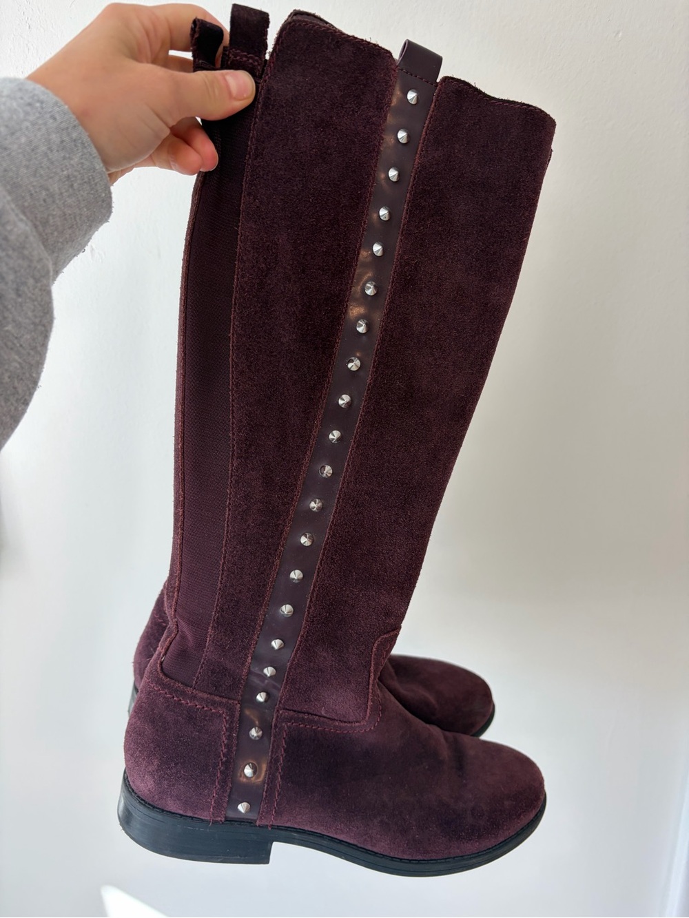 Suede Burgundy Studded Knee High Boots Marc Fisher, witchy, romantic edge